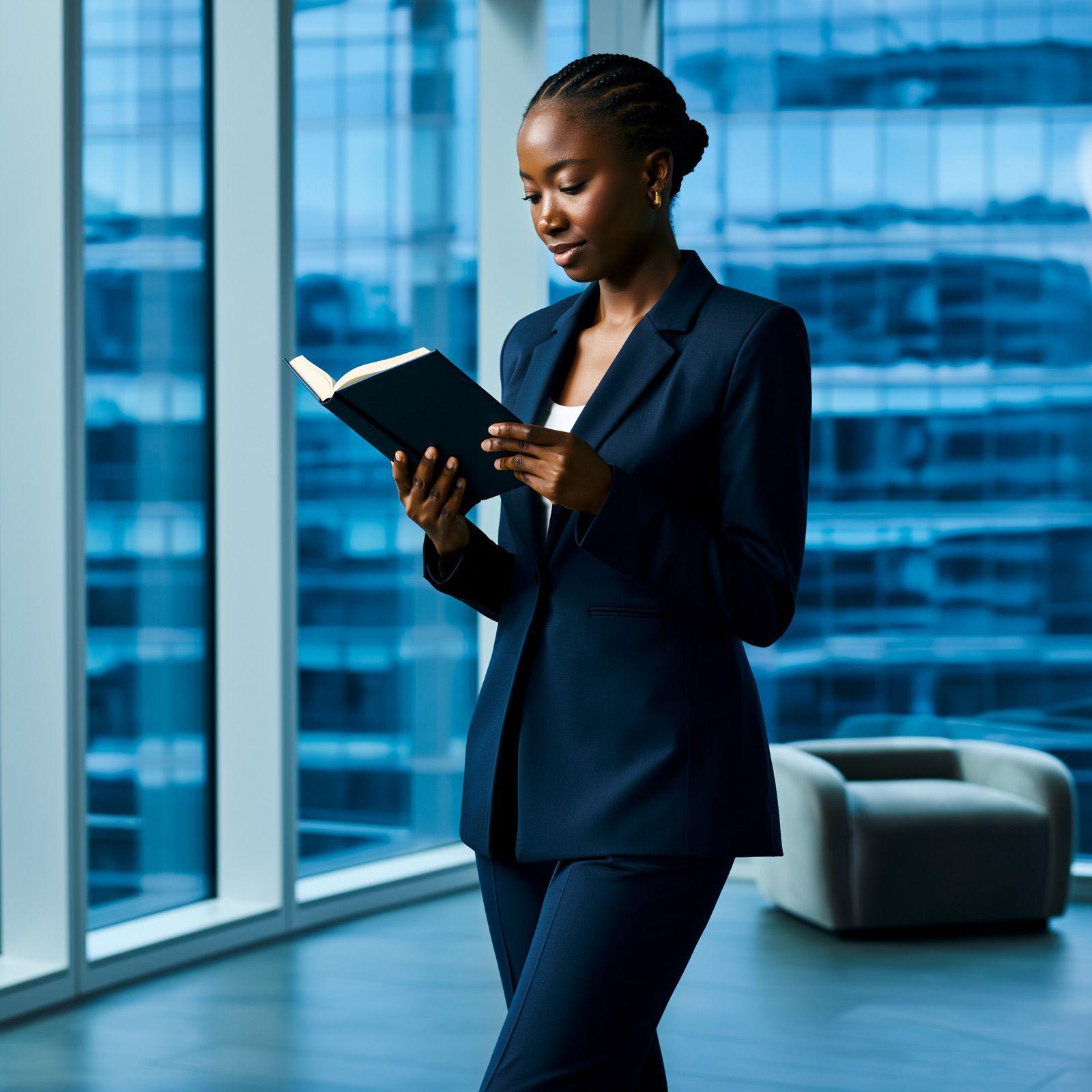 A professional reading a business book